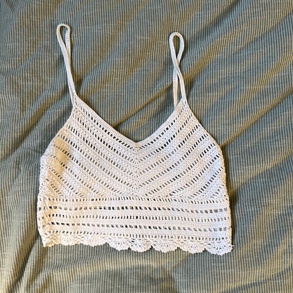 Tops - Women’s handmade white crocheted crop spaghetti top from France